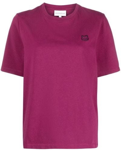 Maison Kitsuné Logo-embroidered Cotton T-shirt - Pink