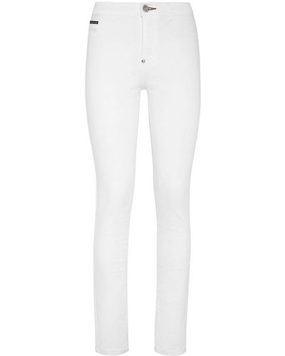 Philipp Plein Skinny-Jeans mit Logo-Schild - Weiß
