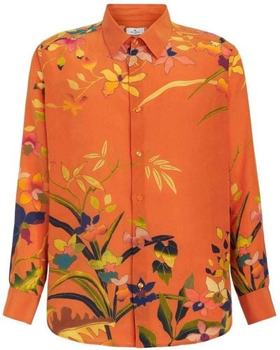 Etro Seidenhemd mit Blumen-Print - Orange