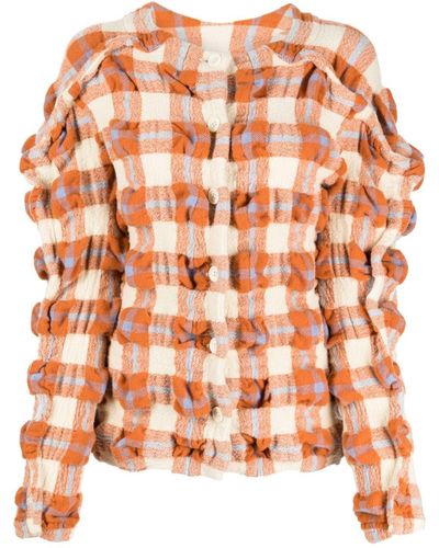 Issey Miyake Rhythm checkered ruched shirt - Naranja