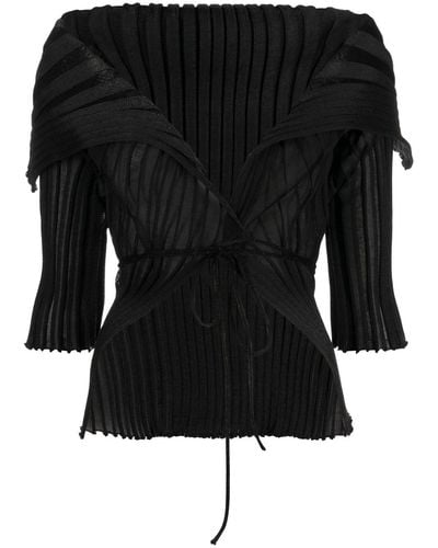 a. roege hove Ara Off-shoulder Cotton-blend Wrap Cardigan - Black