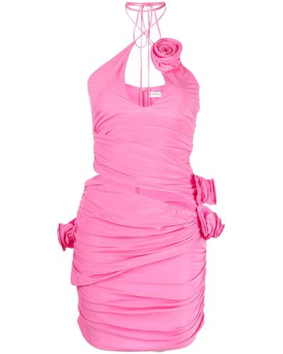 Magda Butrym Floral-appliquéd Cutout Stretch-jersey Halterneck Mini Dress - Pink