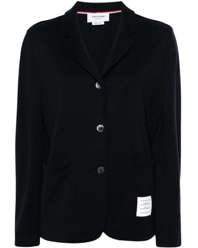 Thom Browne Logo-patch Virgin Wool Blazer - Black
