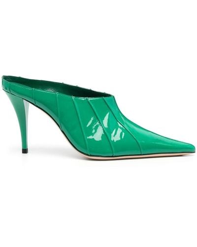BY FAR Trish 100mm Patent Leather Mules - Green