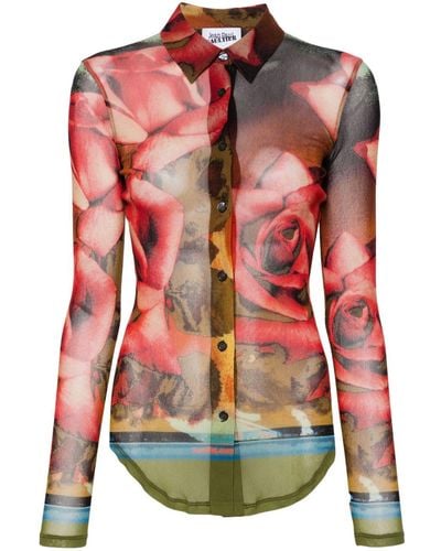 Jean Paul Gaultier Chemise à roses imprimées - Rouge