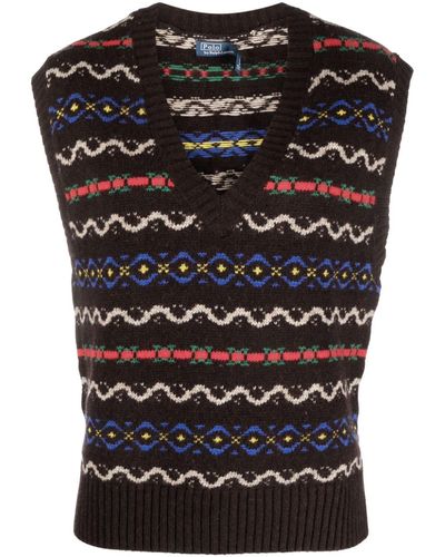Polo Ralph Lauren Intarsia V-neck Knitted Vest - Black