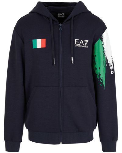 EA7 Hoodie mit Logo-Print - Blau