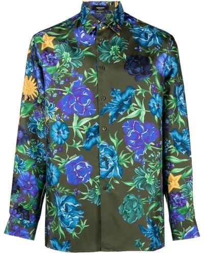 Versace Camicia in twill di seta con stampa - Blu