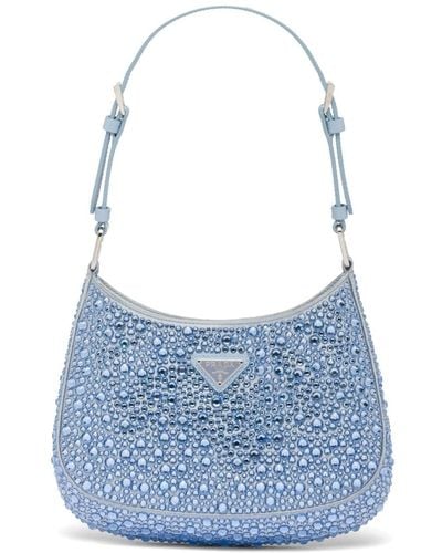 Prada Cleo Crystal Logo Hobo Bag in Natural | Lyst