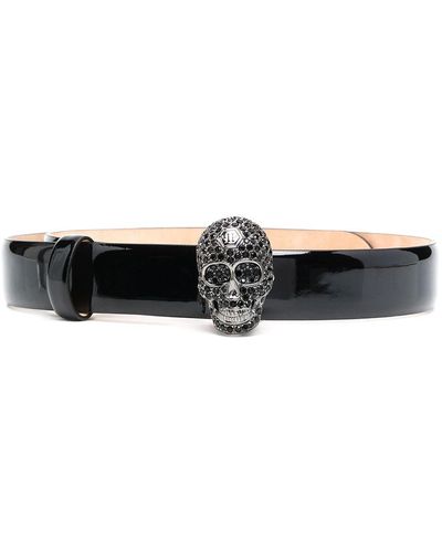 Philipp Plein Crystal-skull Patent Leather Belt - Black