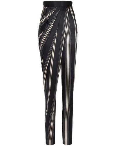 Balmain Asymmetric Draped Silk Trousers - Black