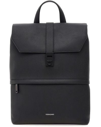 Ferragamo Logo-debossed Leather Backpack - Black