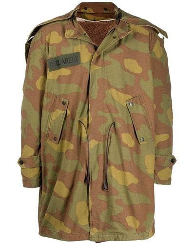 DSquared² Camouflage Print Parka Coat - Green
