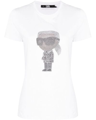 Karl Lagerfeld Ikonik ラインストーン Tシャツ - ホワイト