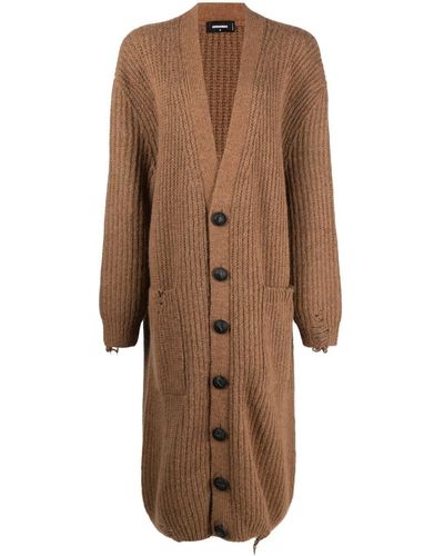 DSquared² Extra-long Distressed Knitted Cardigan - Brown