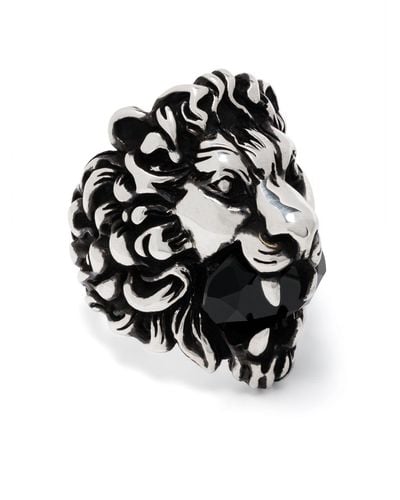 Gucci Anello testa di leone con cristallo - Metallizzato