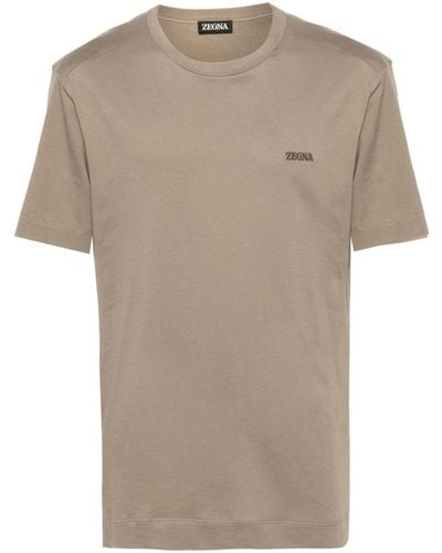Zegna Logo-embroidered Cotton T-shirt - Natural