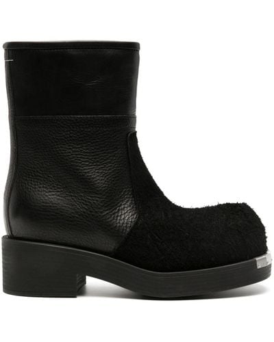 MM6 by Maison Martin Margiela Biker Suede And Leather Ankle Boots - Zwart