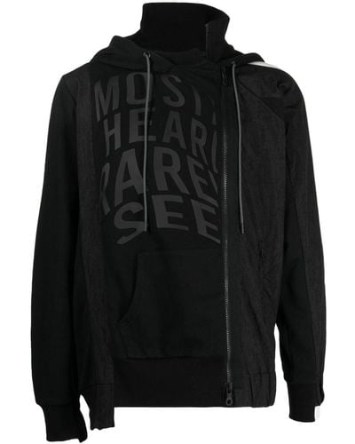 Mostly Heard Rarely Seen Track Asymmetric Panelled Hoodie - Black
