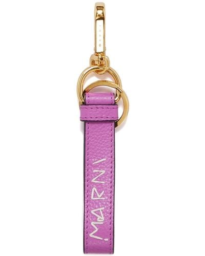 Marni Logo-embroidered Leather Keyring - Pink
