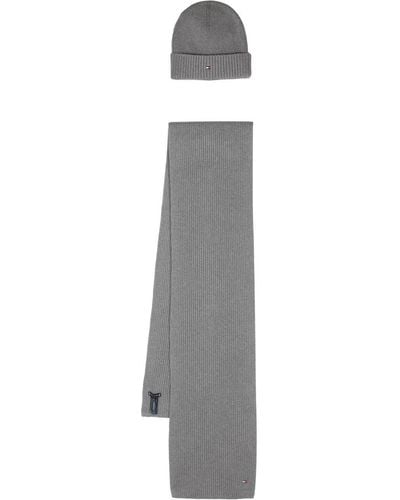 Tommy Hilfiger Set aus Schal und Beanie mit Logo - Grau