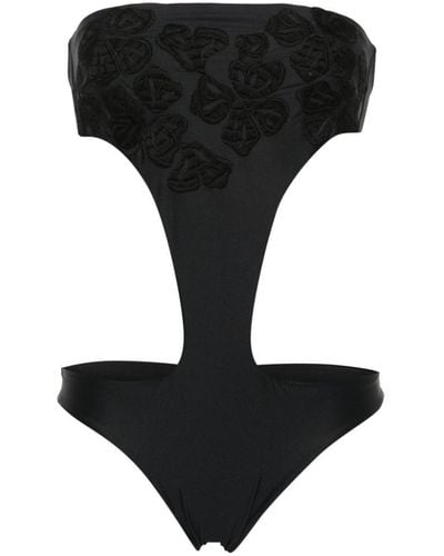 Ermanno Scervino Floral-embroidered Swimsuit - Black