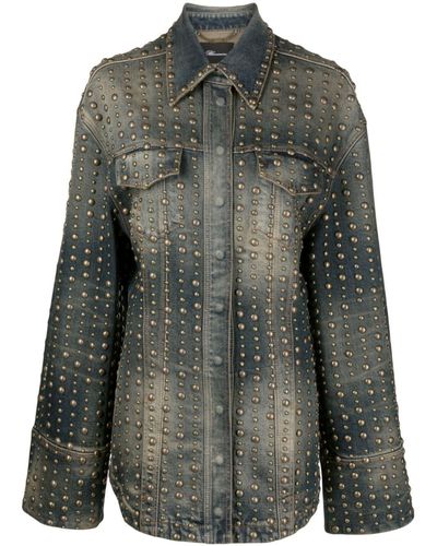 Blumarine Stud-design Old-washed Denim Jacket - Gray