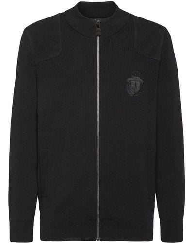 Billionaire Logo-embroidered Zip-up Sweatshirt - Black