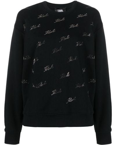 Karl Lagerfeld Logo-embellished Cotton-blend Sweatshirt - Black