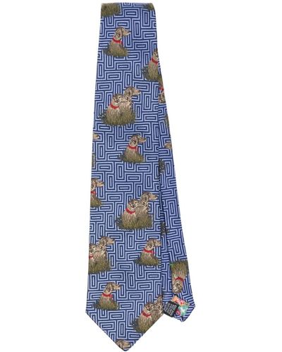 Paul Smith Dog-embroidered Tie - Blue