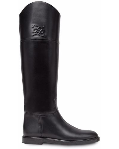 Fendi Karligraphy Leather Boot - Black