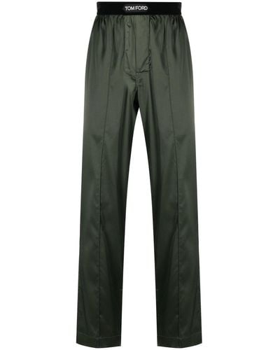 Tom Ford Pantalon de pyjama en soie à taille à logo - Vert