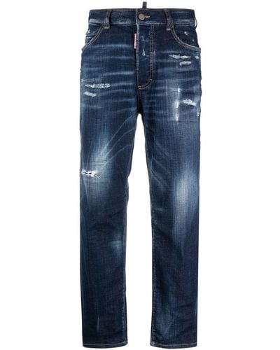 DSquared² Jeans crop con effetto vissuto - Blu