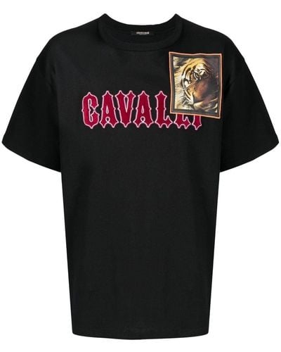 Roberto Cavalli Tiger Patch Logo-lettering T-shirt - Black