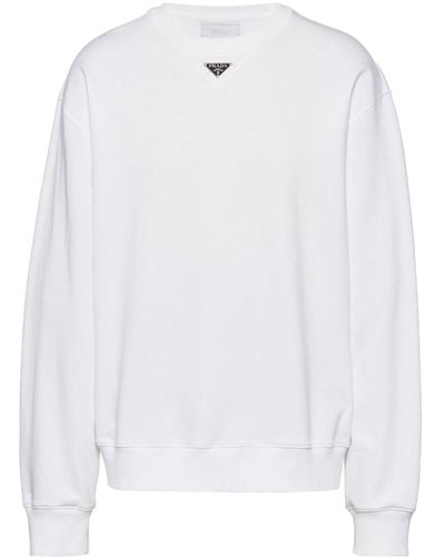 Prada Sweatshirt mit Logo-Schild - Weiß