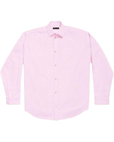 Balenciaga Logo-print Pinstripe Cotton Shirt - Pink