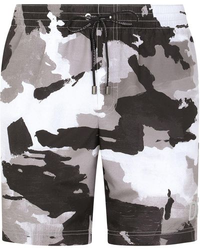 Dolce & Gabbana Camouflage-print Drawstring Swim Shorts - Grey