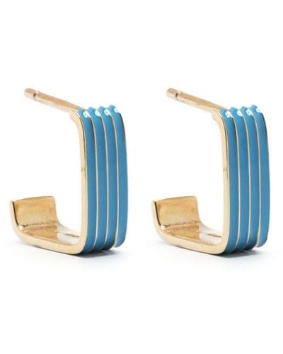 Aliita 9kt Yellow Gold Cuadrado Rayado Enamel Earrings - Blue