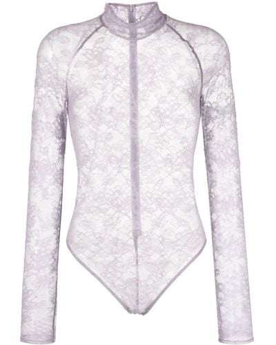 Fleur du Mal High-neck Lace Bodysuit - White