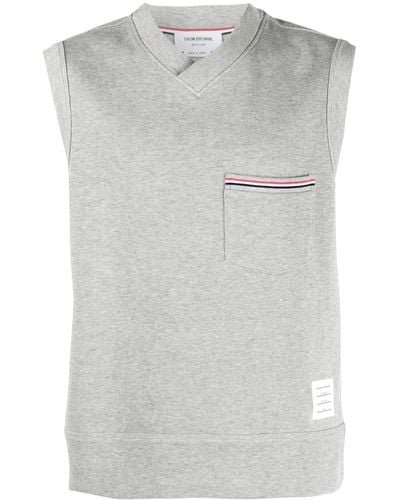 Thom Browne Top smanicato con banda RWB - Grigio