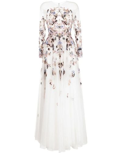 Saiid Kobeisy Beaded Tulle Evening Gown - White