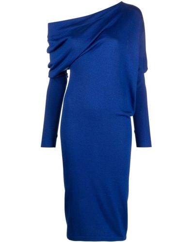 Tom Ford Draped-detail Off-shoulder Midi Dress - Blue