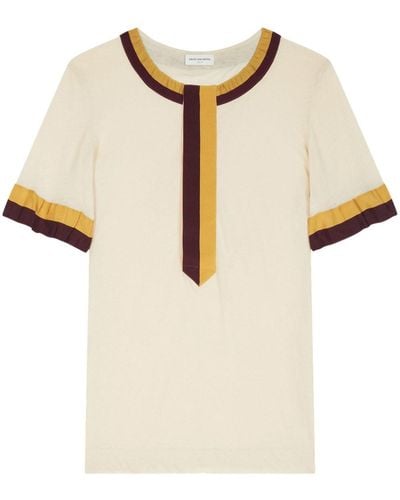 Dries Van Noten Striped-border Cotton T-shirt - Natural