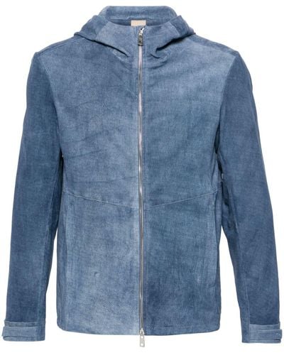 Giorgio Brato Zip-up Leather Hooded Jacket - Blue