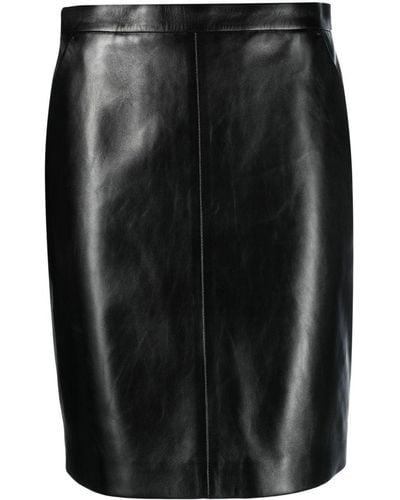 Saint Laurent Vertical-seamed Leather Pencil Skirt - Gray