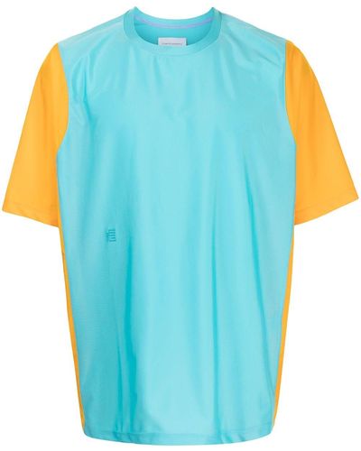 Fumito Ganryu T-Shirt in Colour-Block-Optik - Blau