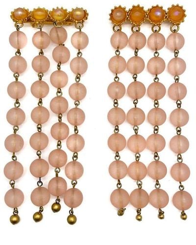 JENNIFER GIBSON JEWELLERY Vintage Pair Of Long Pink Satin Bead Tassel Brooches 1960s - Metallic