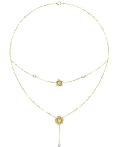 Marchesa 18kt Yellow Gold Floral Diamond Necklace - White