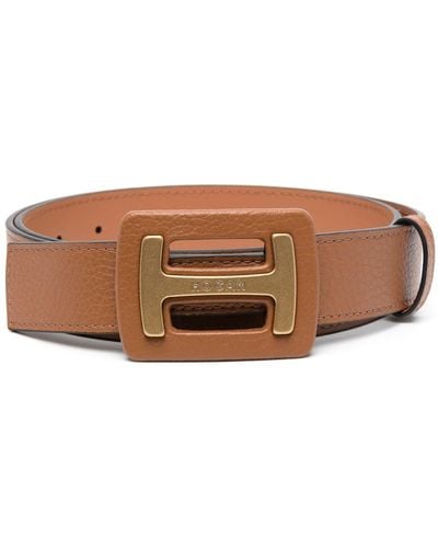 Hogan Logo Leather Belt - Brown