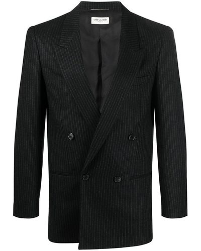 Saint Laurent Pinstripe Double-breasted Wool Blazer - Black